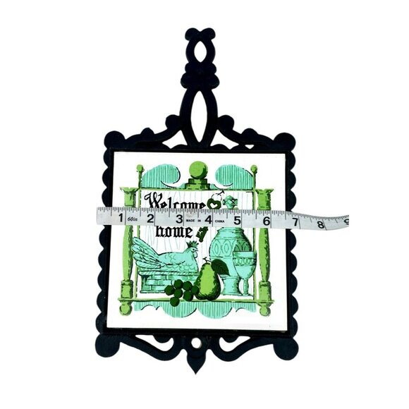 Vintage Cast Iron Ceramic Tile Trivet Sign Welcome to Our Home Rooster Japan - Picture 4 of 7